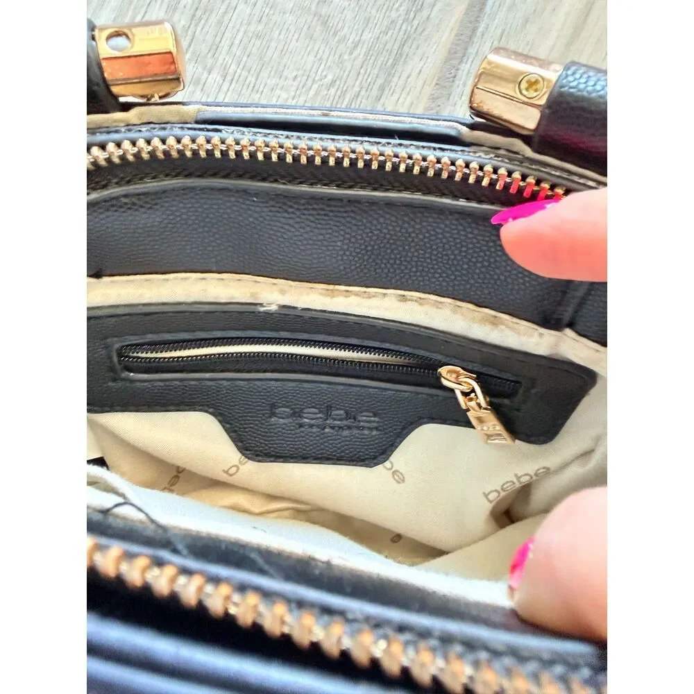 Bebe Alex Black quilted Small Satchel Luxury Top Handle Evening Bag MSRP $129